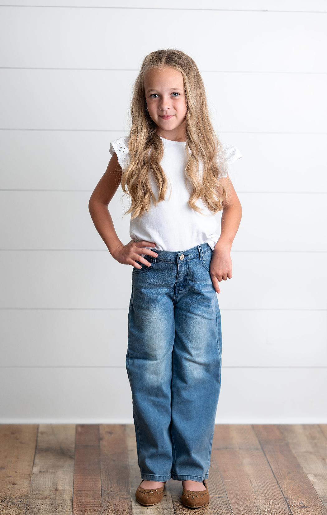 Kids Medium Wash Wide Leg Denim Jean Fall Winter Pant