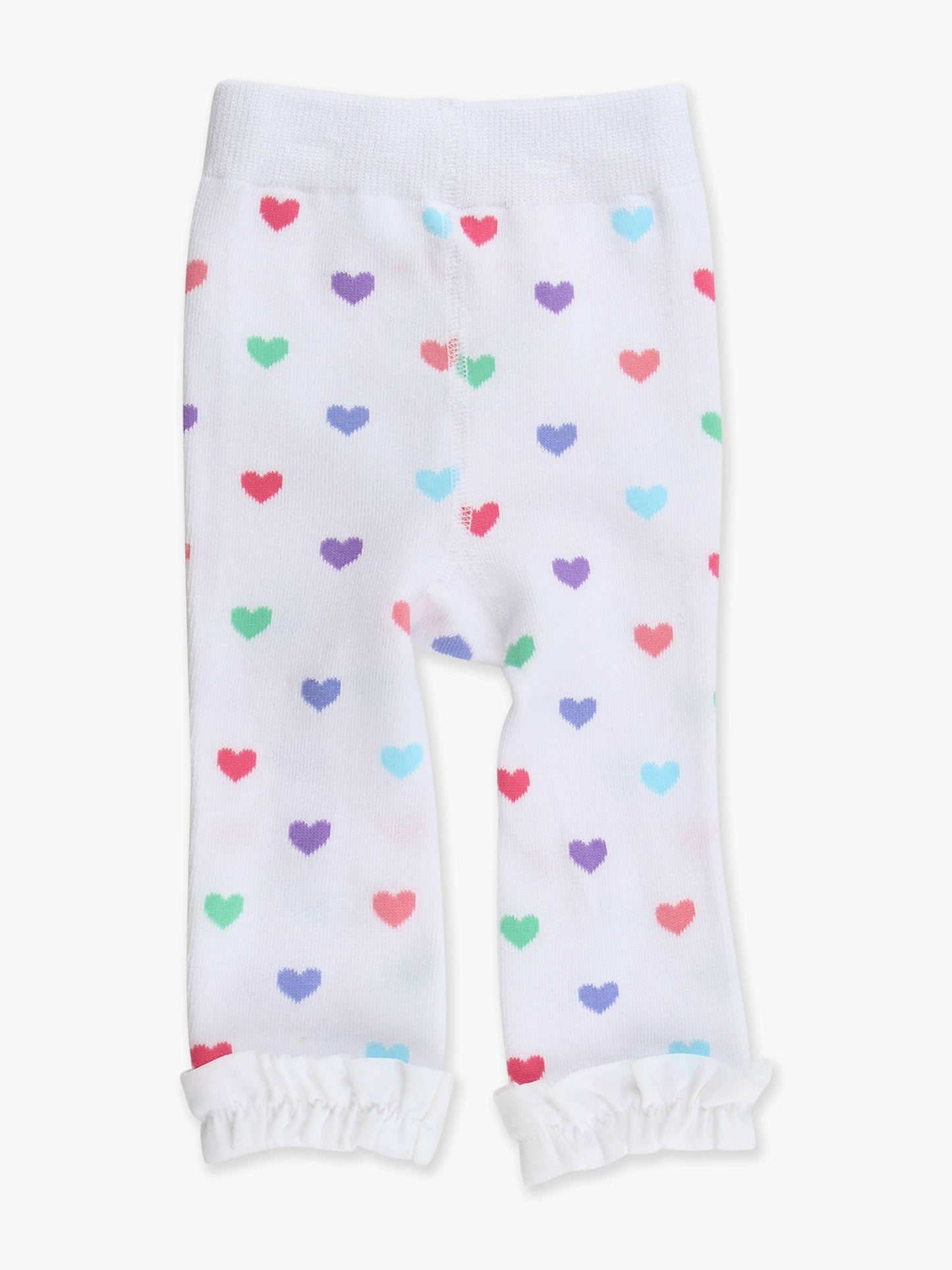 Girls Rainbow Colorful Hearts Patterned Footless Ruffle Tights