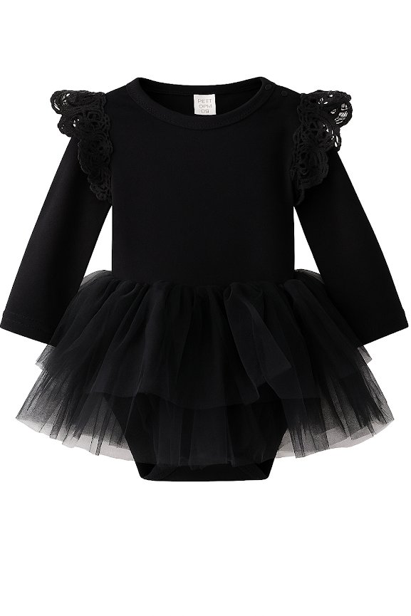 Black Ruffle Long Sleeve Cotton Tutu Skirt Romper