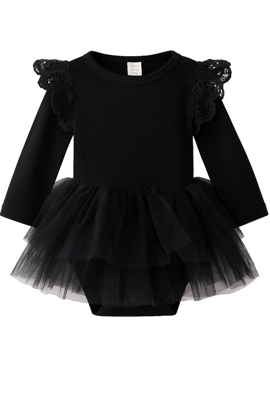 Black Ruffle Long Sleeve Cotton Tutu Skirt Romper