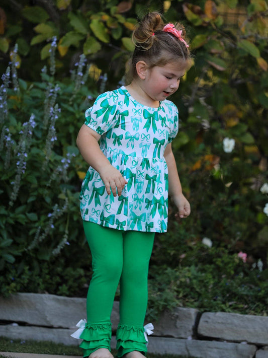 St. Patrick's Day Bow Top and Ruffled Leggings Girls Set