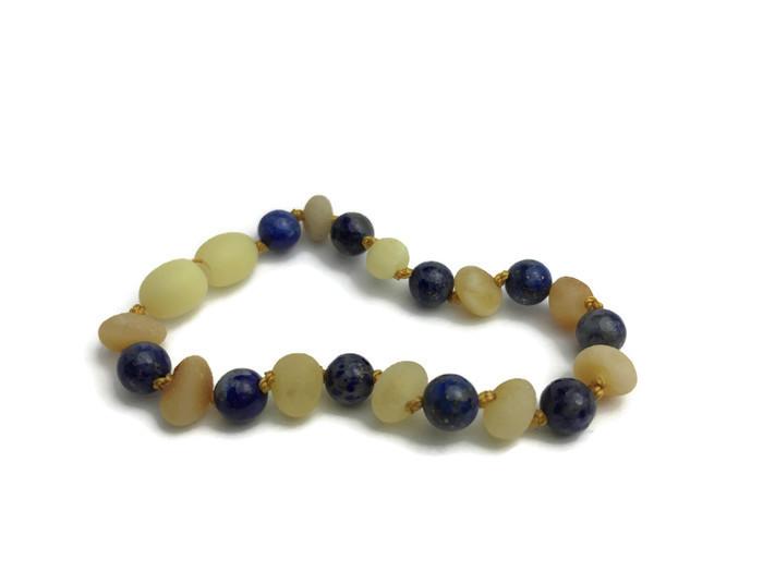 ADHD Raw Milk Lapis Lazuli Baltic Amber Teething Bracelet for Baby Toddler 5.5 Inch