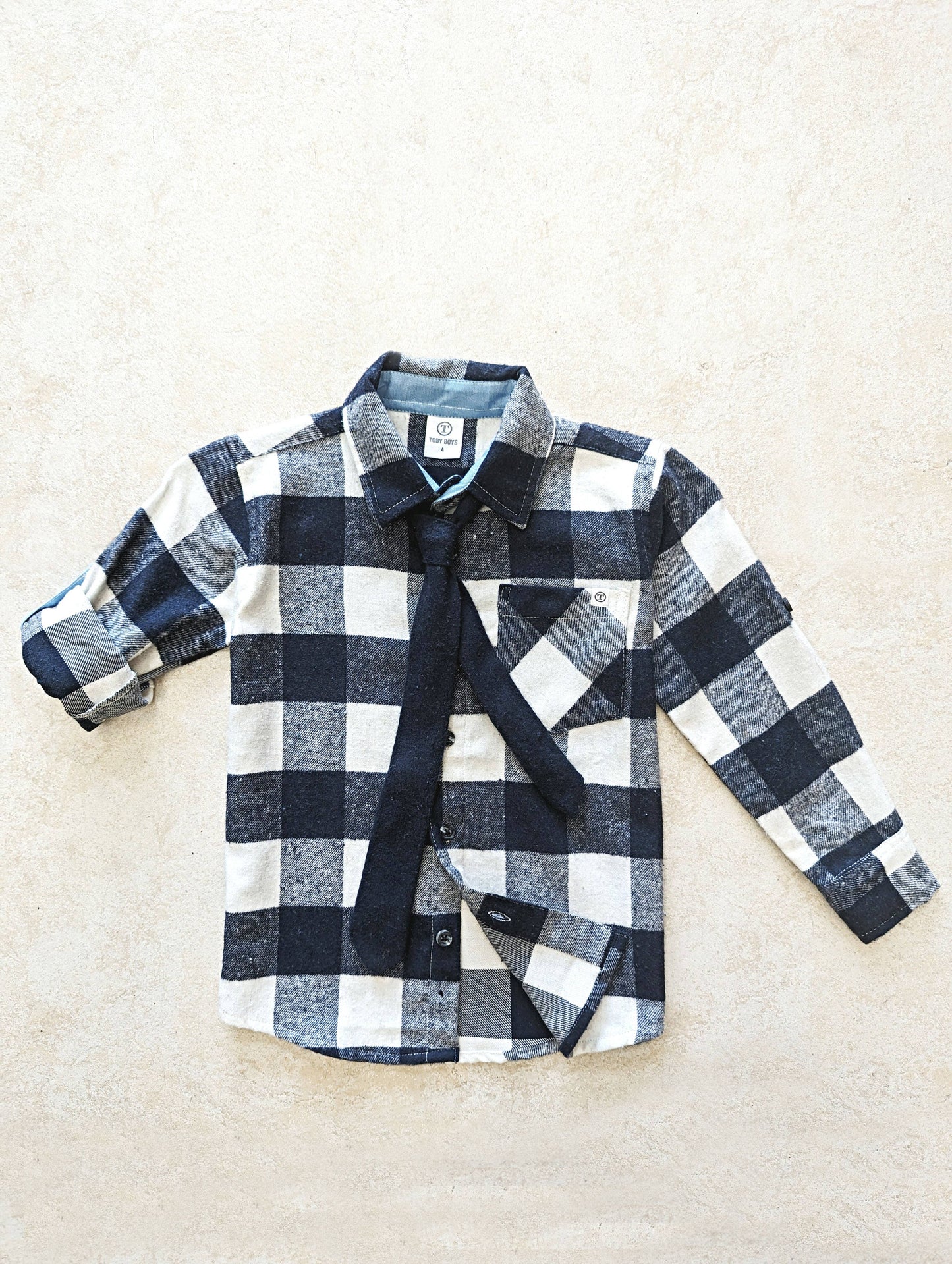 Boys Flannel Shirt with Removable Tie