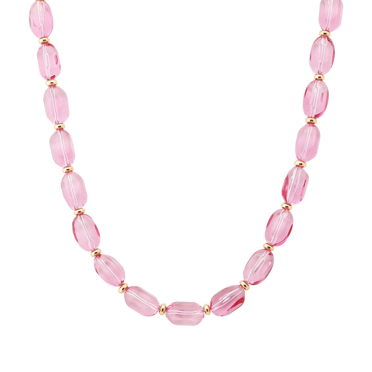 Pink Clear Crystal Rectangle Beaded 16"-18" Necklace
