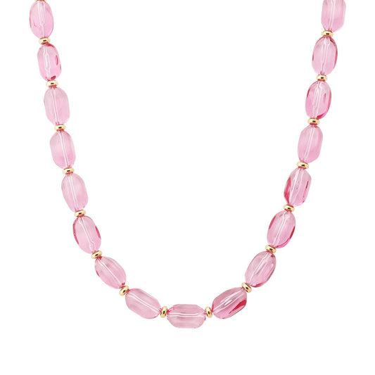 Pink Clear Crystal Rectangle Beaded 16"-18" Necklace