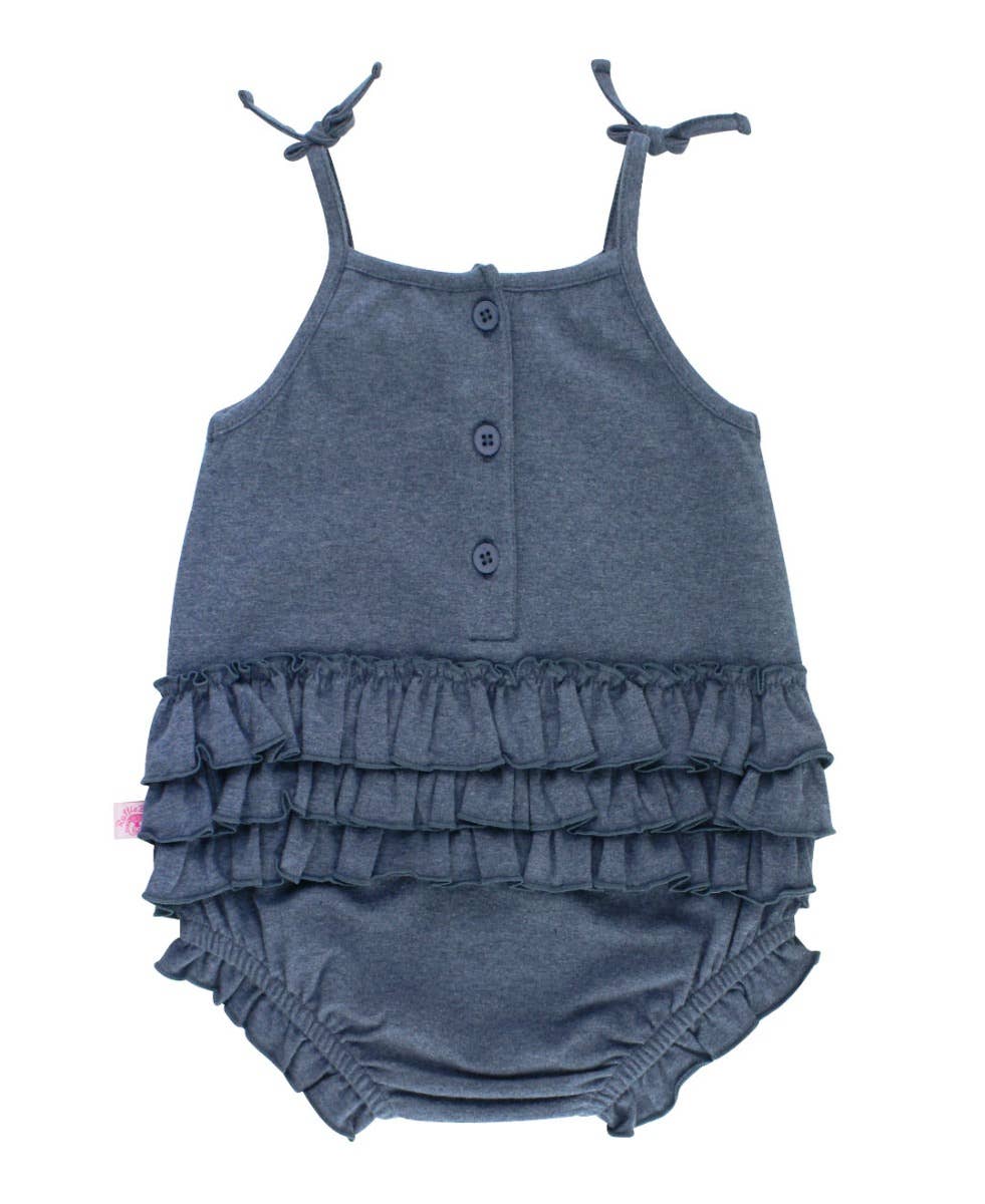 Baby Girls Faux Denim Pom Pom Bubble Romper