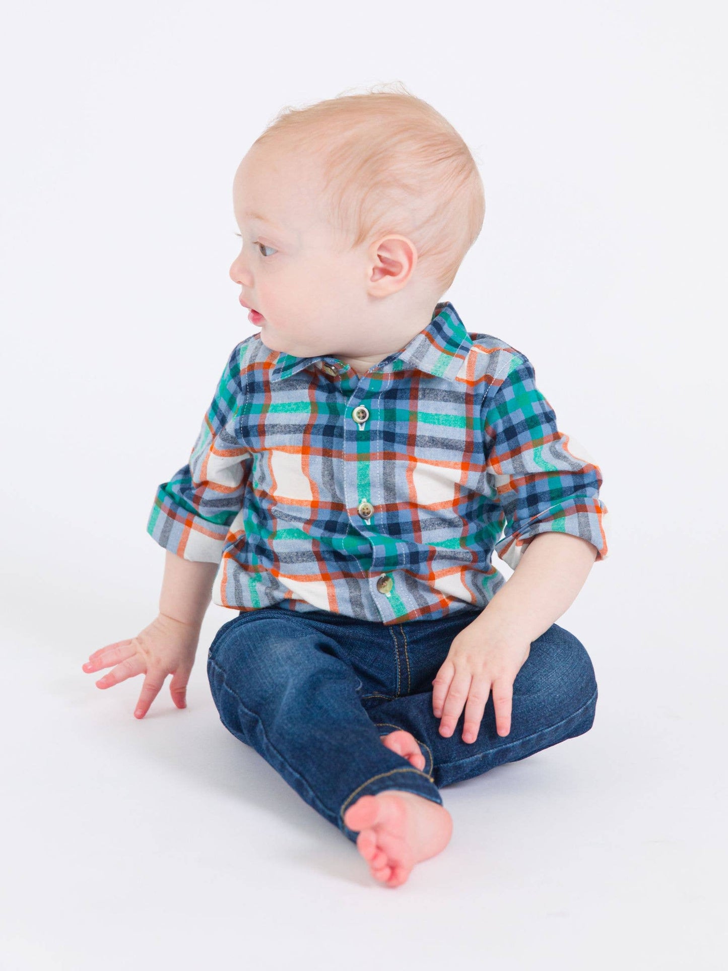 Baby Boys Peyton Plaid Long Sleeve Button Down Bodysuit