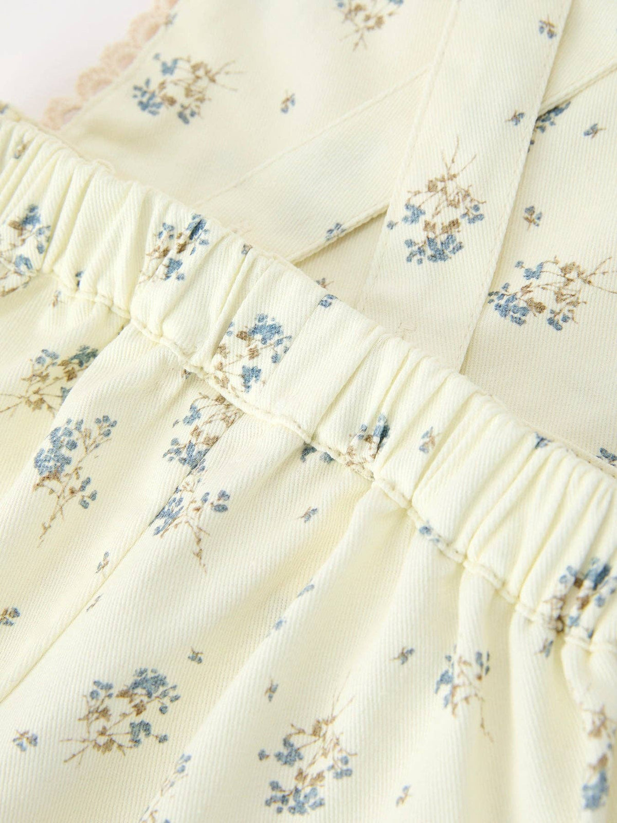 Girls Floral Print Lace Trim Wide Leg Jumpsuit