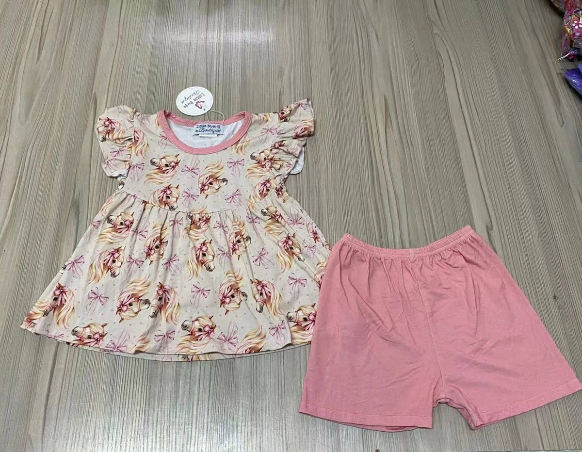 Blush Pony Parade Bamboo Shorts Set