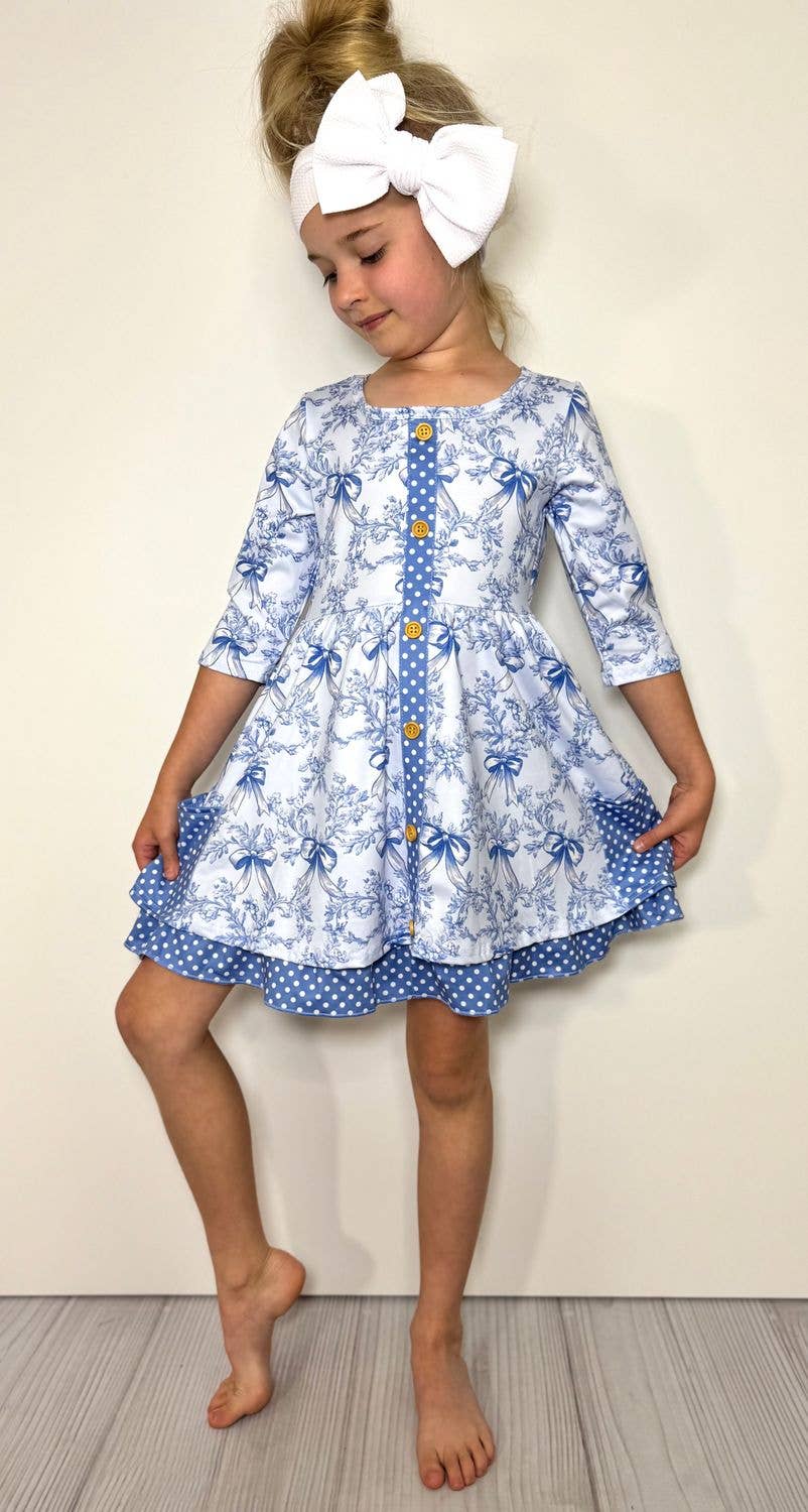 Blue Damask Girls Dress