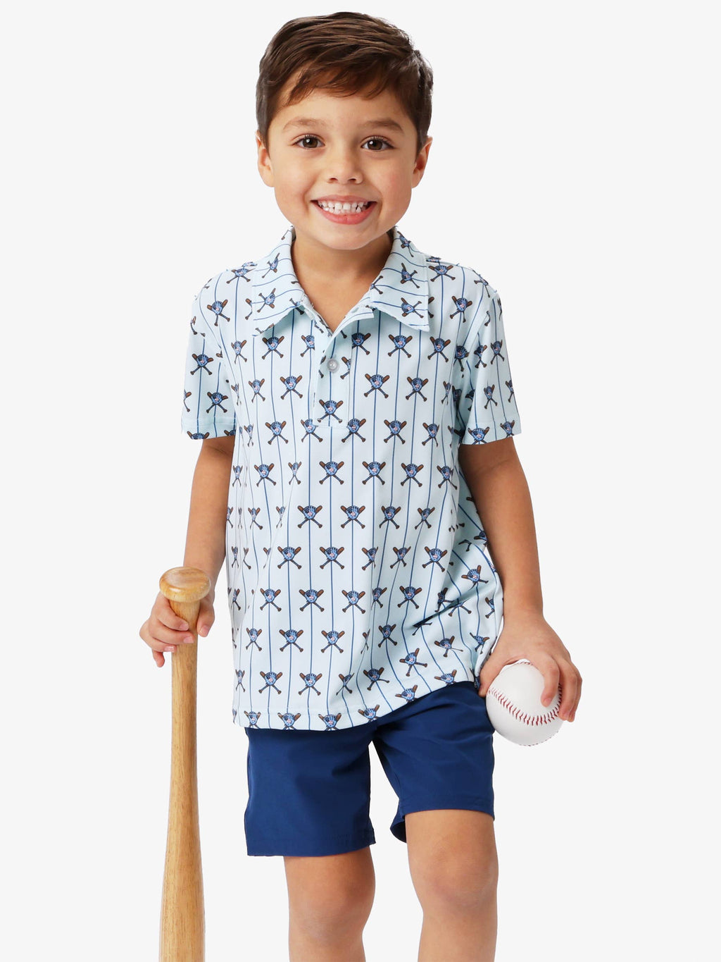 Boys Blue Batter Up Baseball Knit Short Sleeve Performance Polo