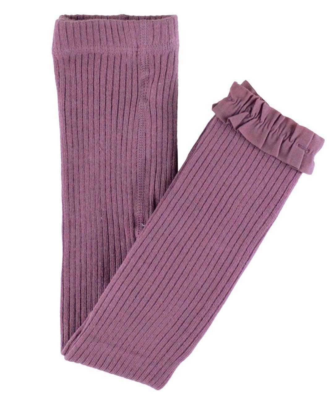 Girls Vintage Violet Rib Knit Footless Ruffled Tights