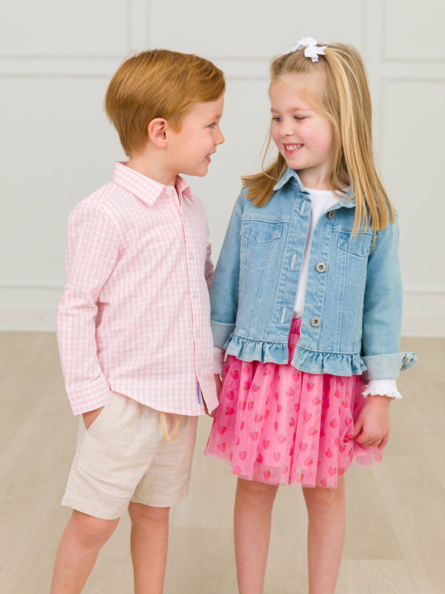 Boys Pink Gingham Check Long Sleeve Button Down Shirt