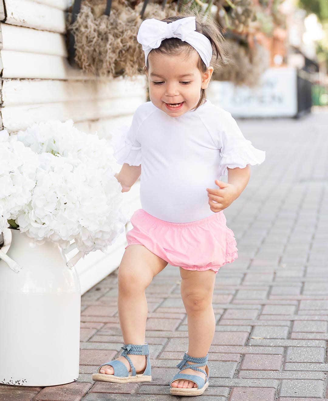 Baby Girls Baby Pink Woven RuffleButt Bloomer