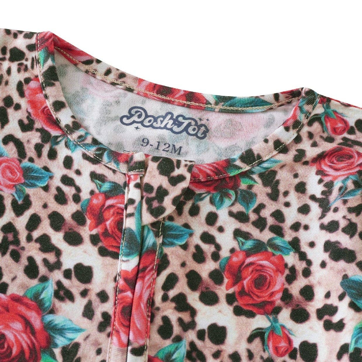 PoshTOT Leopard Rose Bamboo Baby Convertible Zippy Romper