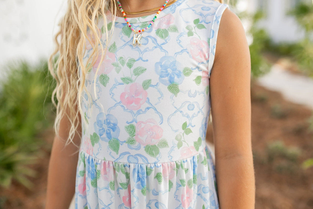 Girls Olivia 3 Ruffle Pastel Blue Floral Spring Summer Dress