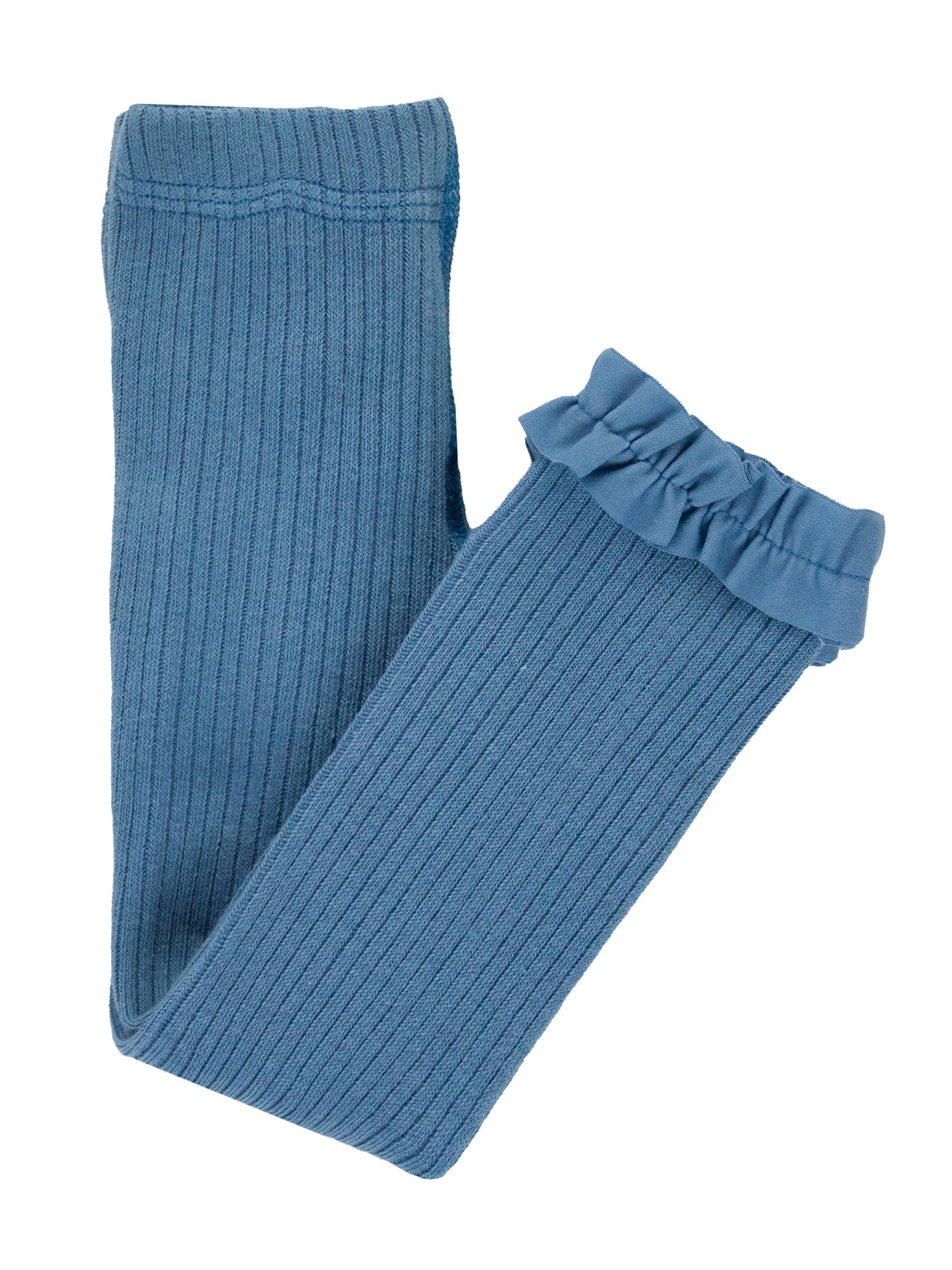 Girls Countryside Blue Rib Knit Footless Ruffled Tights