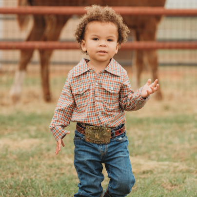 PLAID LONG SLEEVE PEARL SNAP - Red/Blue