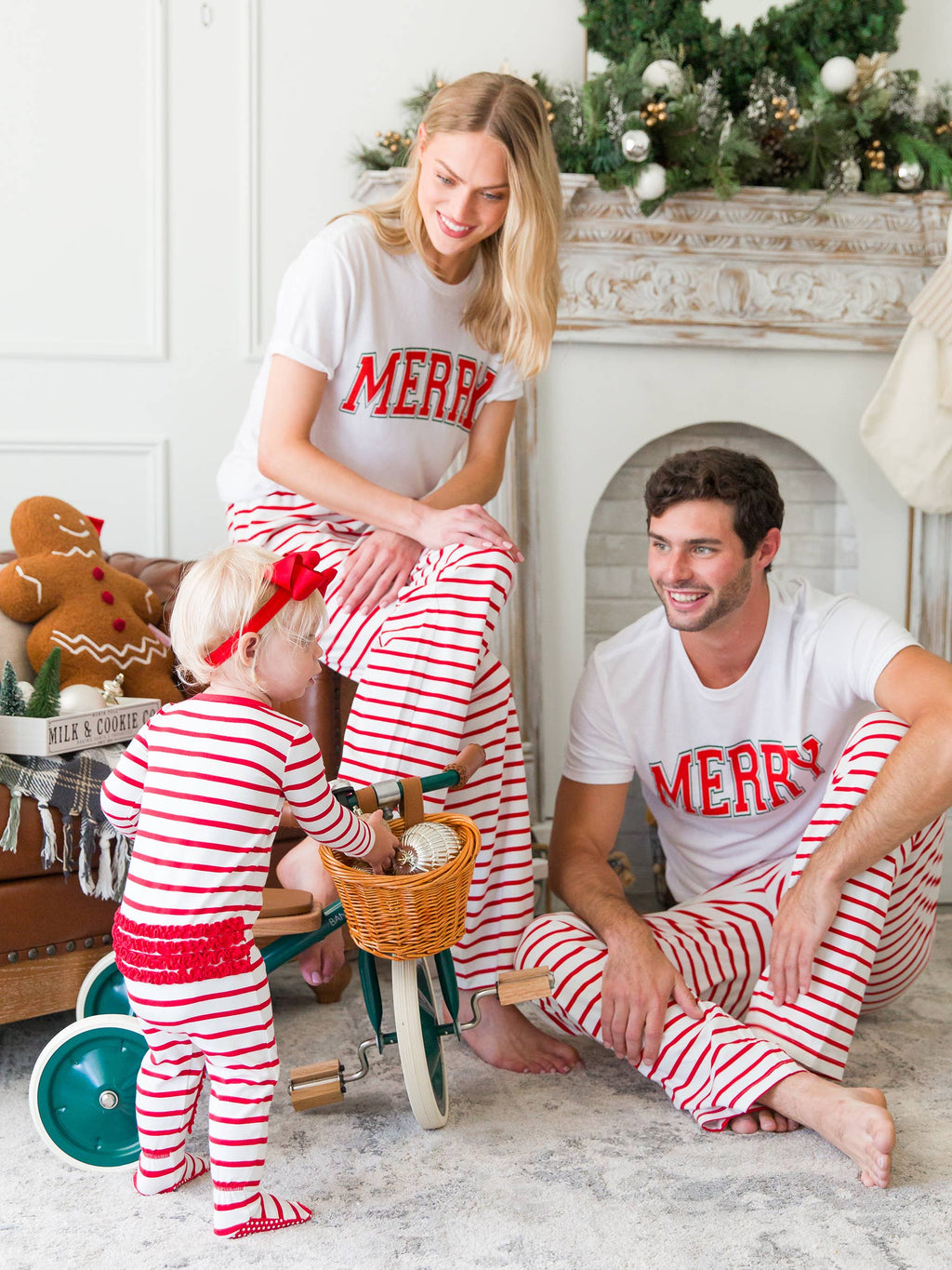 SoftSnooze™ Baby Girls Cotton Modal Red & White Stripe Footed Ruffle One Piece Pajama