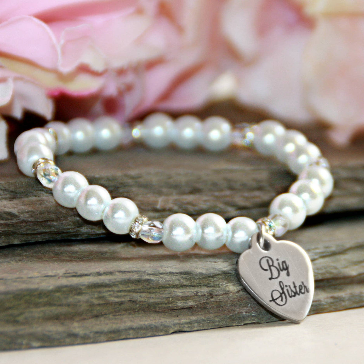 Big Sister Pearl Bracelet with Heart Charm CJ-163