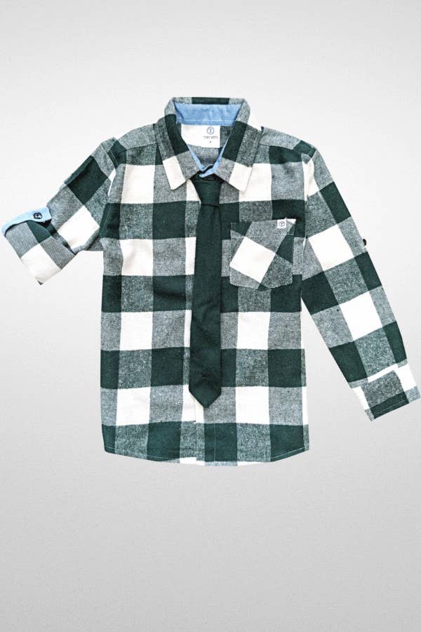 Boys Flannel Shirt with Removable Tie