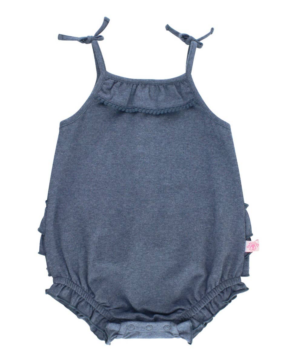 Baby Girls Faux Denim Pom Pom Bubble Romper