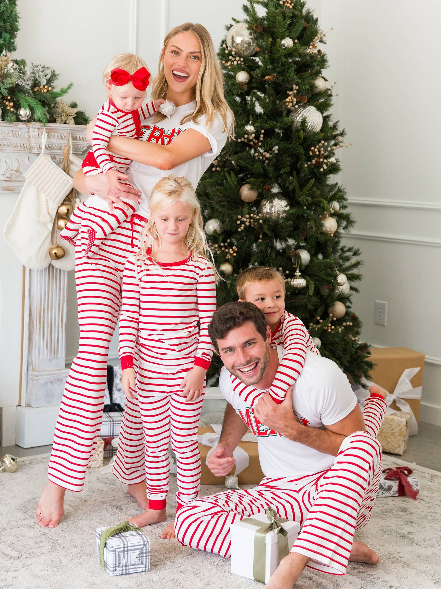 SoftSnooze™ Girls Cotton Modal Red & White Stripe Ruffle Long Sleeve Pajama Set