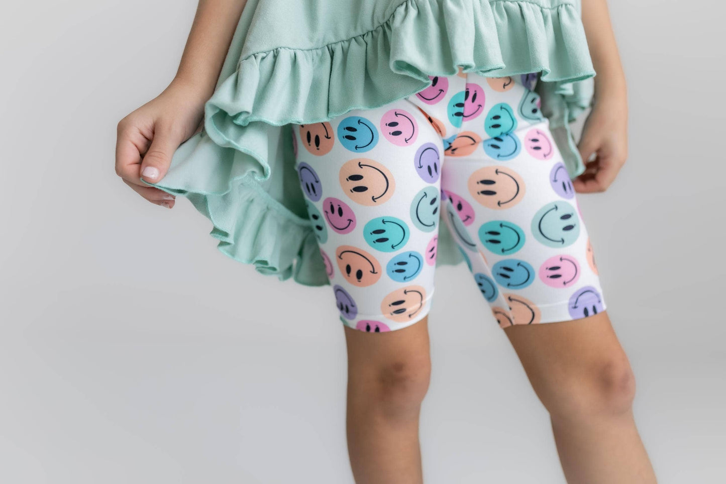 Kids Mint Green Smiley Face Hi Lo Spring Summer Short Set