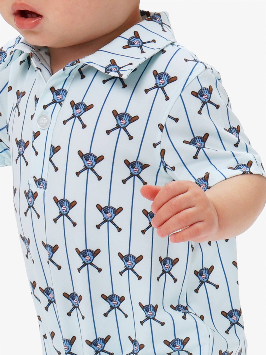 Baby Boys Blue Batter Up Baseball Performance Polo Romper