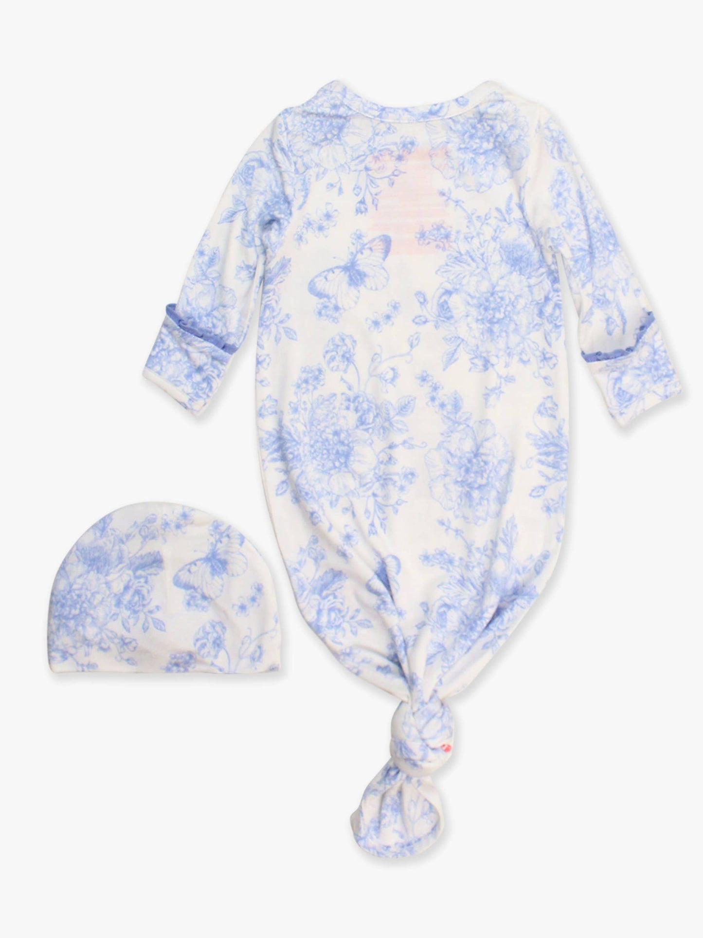SoftSnooze™ Baby Girls Bamboo Viscose Periwinkle Butterfly Garden Ruffle Knotted Sleep Gown & Bow Hat Set