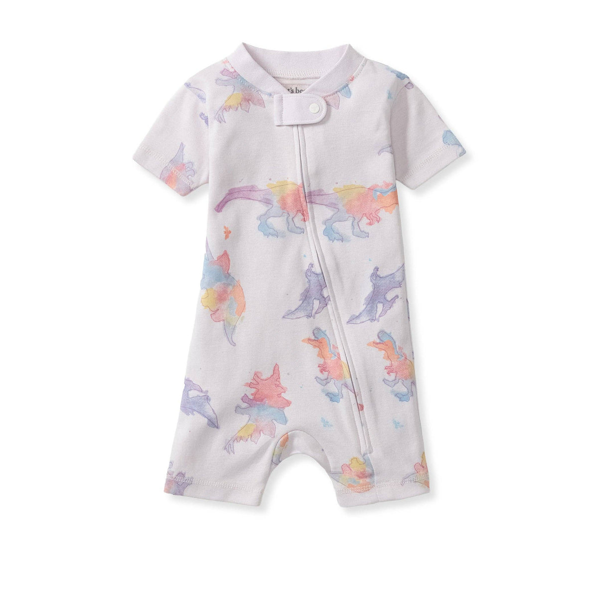Watercolor Dinos Organic Baby Sleeper Romper - Sweet Pea