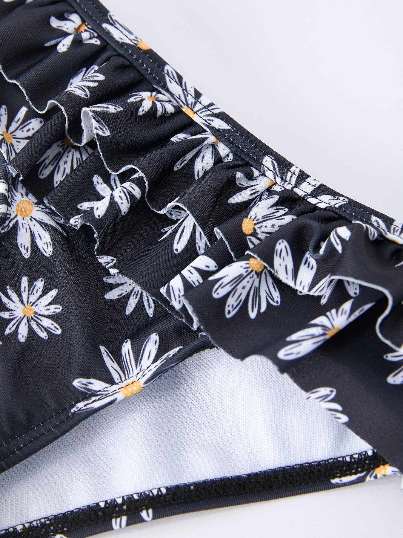 Summer Black Floral Girl Two Piece Swimsuit and Cover-up Set