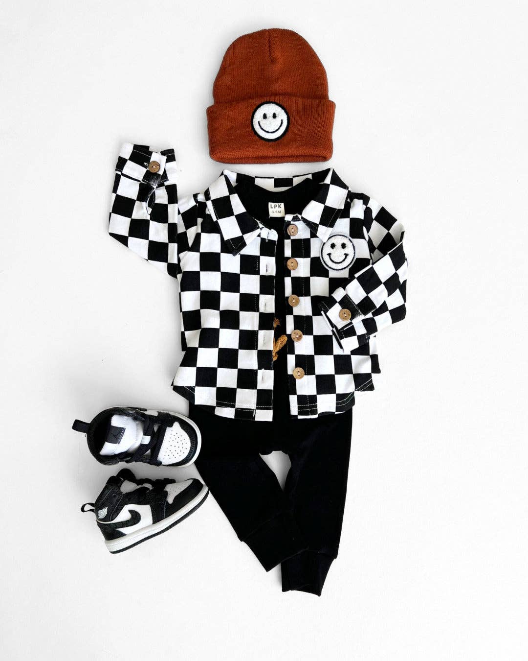 Baby & Kids Cotton Shacket| Smiley Checkered Black