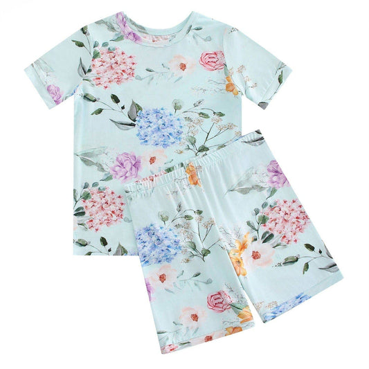 PoshTOT Green Hydrangea Print 2 Piece Short Sleeves PJ Set