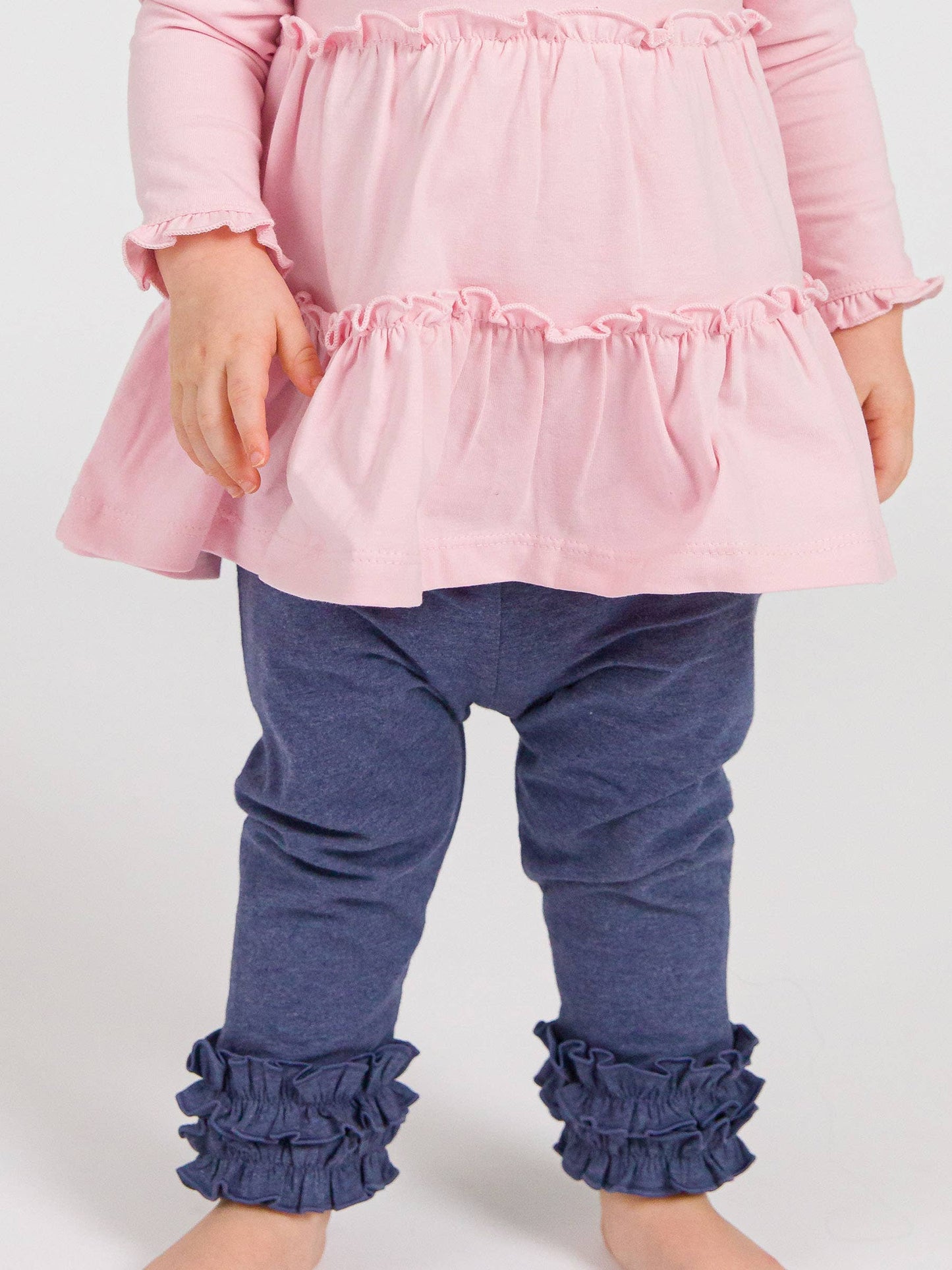 Toddler Girls Faux Denim Classic Ruffle Leggings with Signature Rear Ruffles