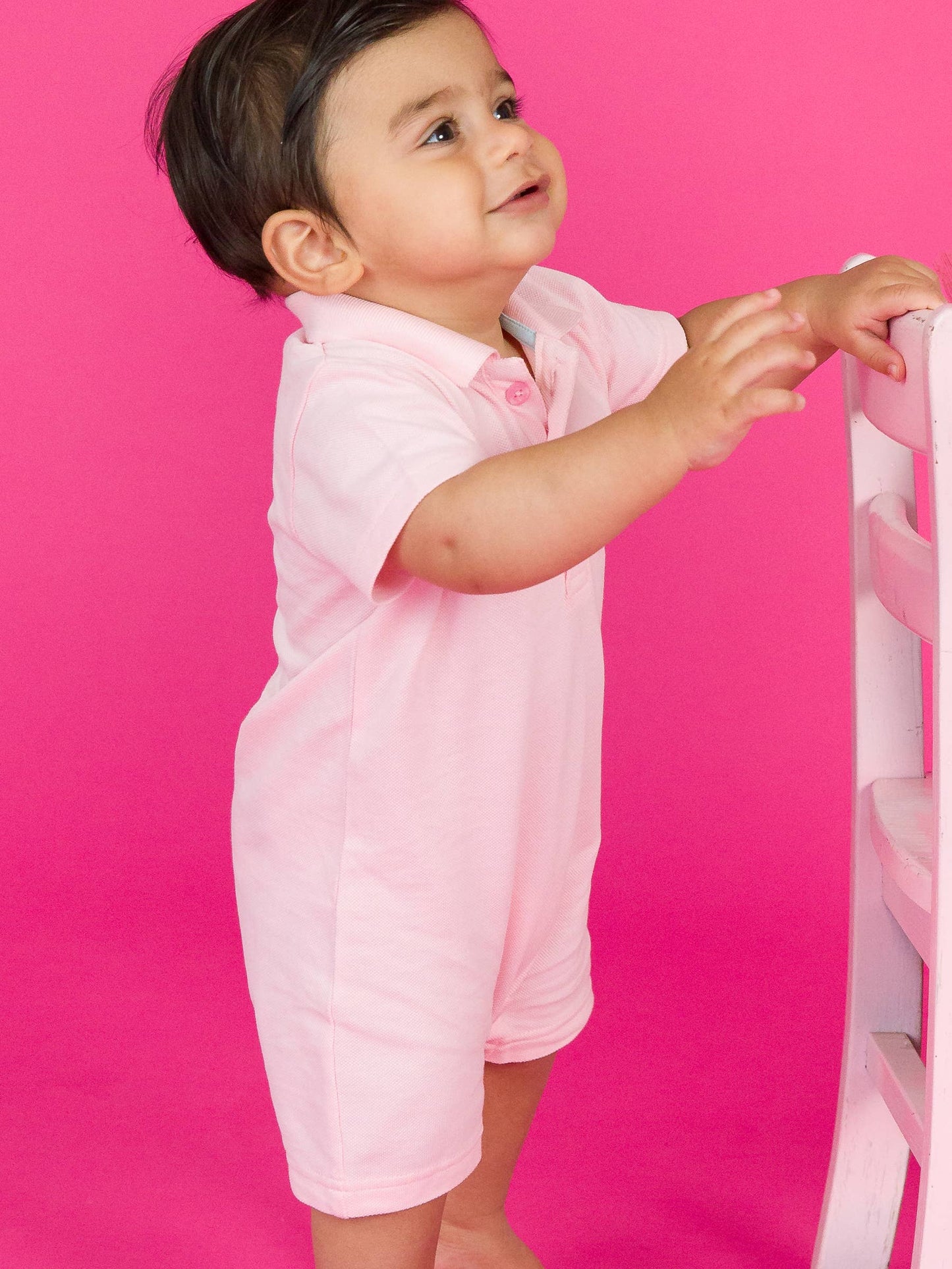 Baby Boys Pink Pique Polo Romper