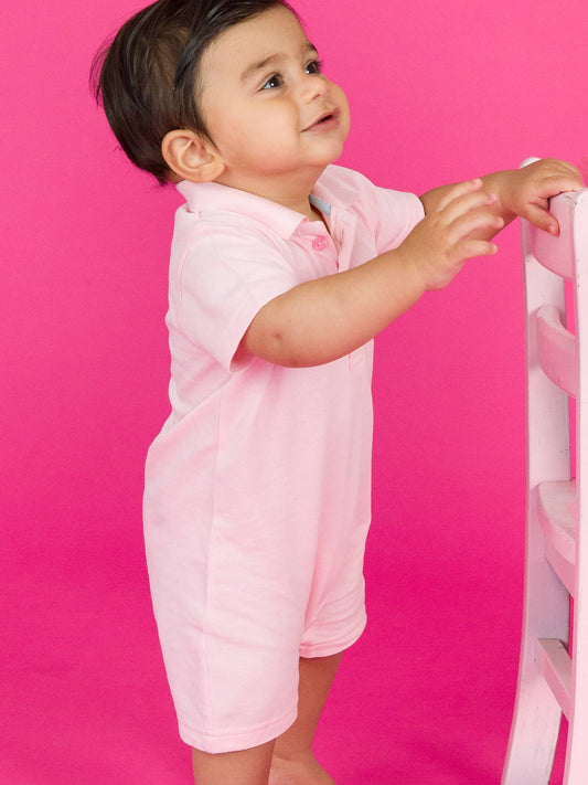 Baby Boys Pink Pique Polo Romper