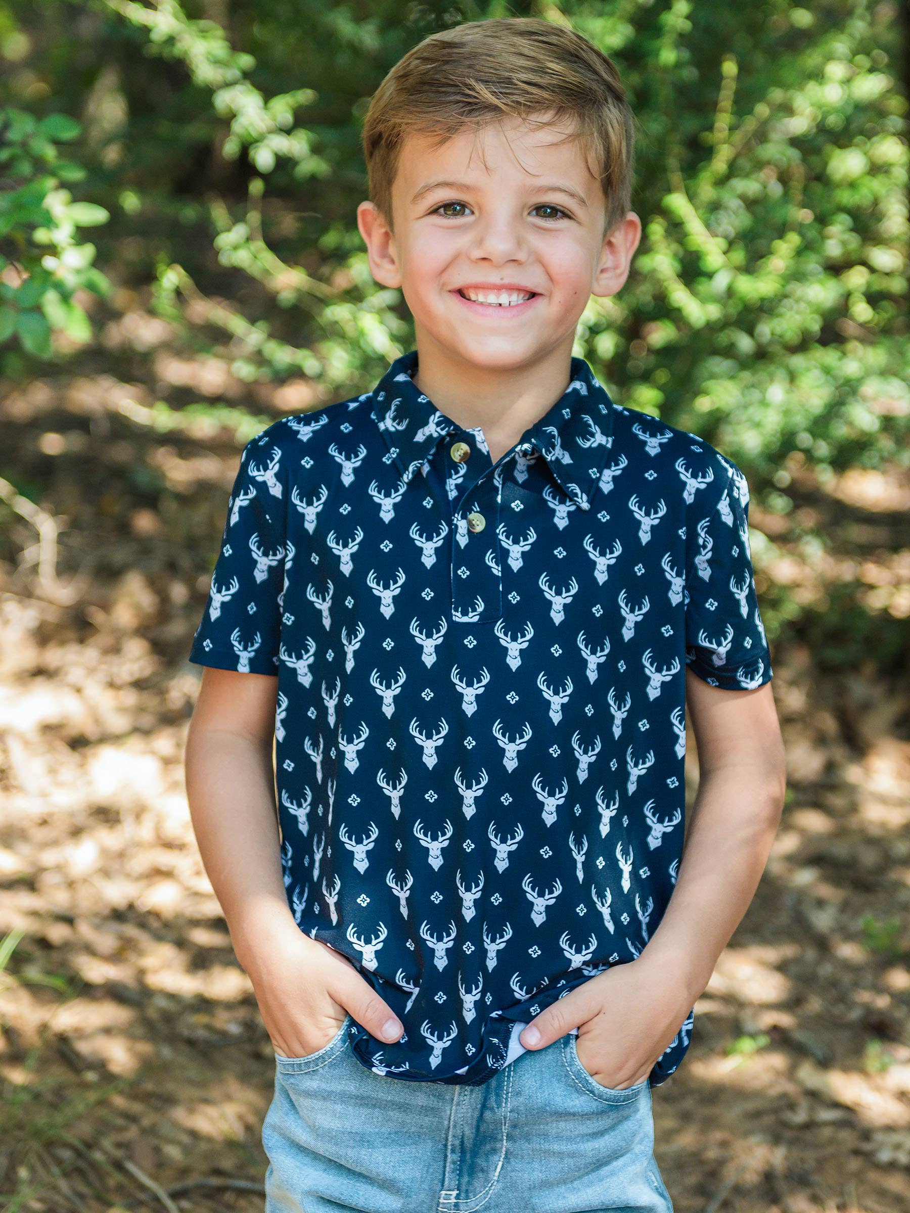 Boys Little Deer Lodge Knit Short Sleeve Performance Polo