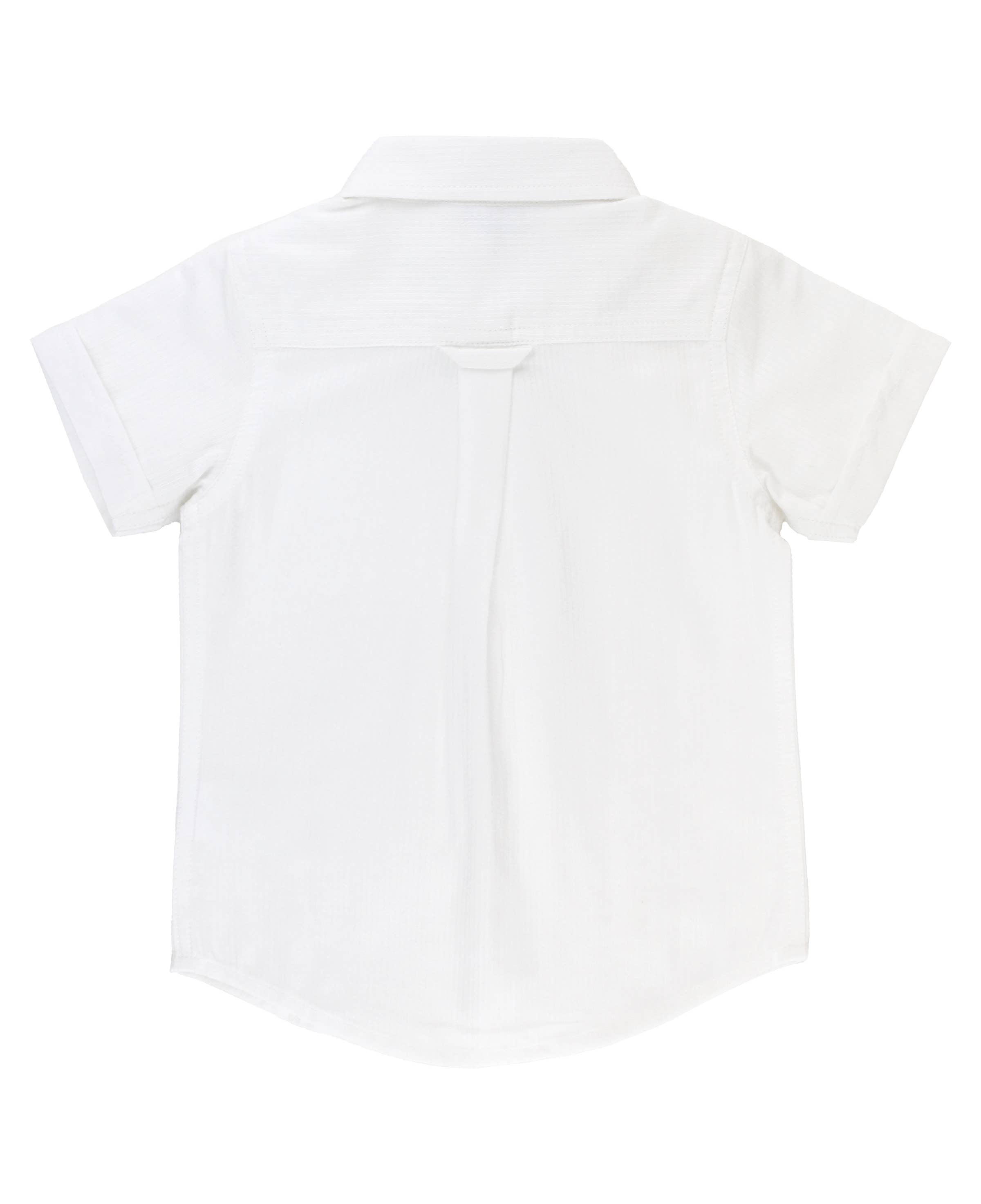 Boys White Dobby Short Sleeve Button Down Shirt