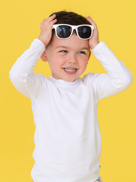 Boys White Long Sleeve Rash Guard