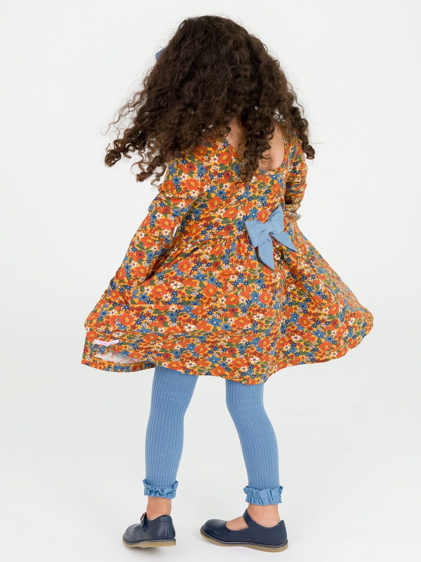 Girls Countryside Blue Rib Knit Footless Ruffled Tights