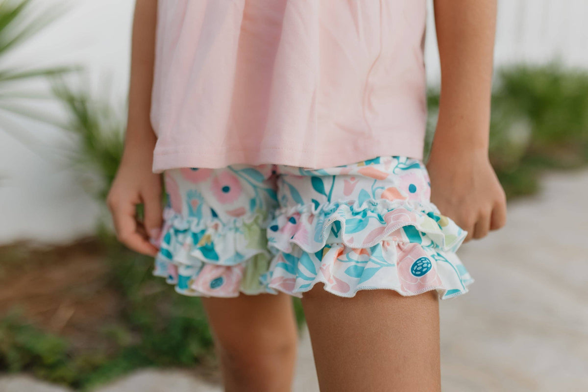 Girls Blush Pink Ruffles Pastel Spring Floral Short Set