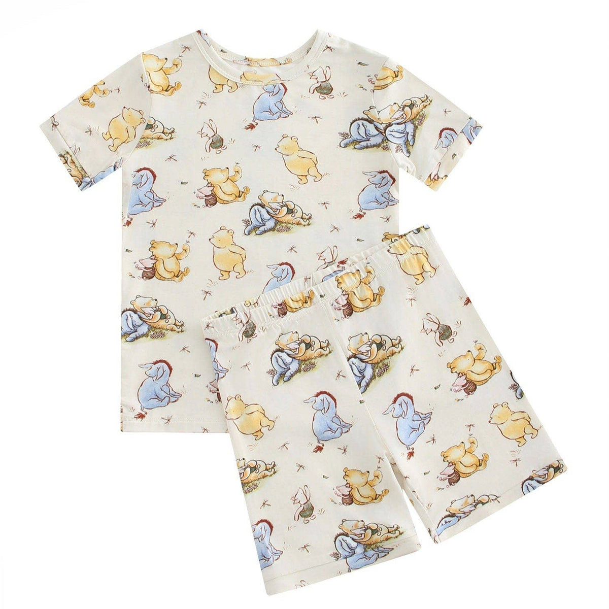 PoshTOT Little Yellow Bear Print 2 Piece Short Sleeves PJ Set