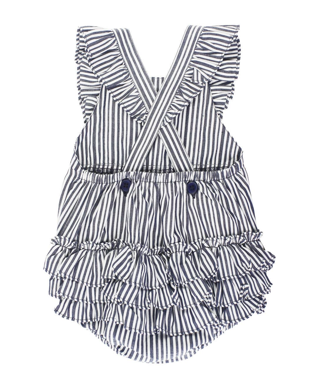 Baby Girls Dark Navy Micro Stripe Pinafore Cross-Back Woven Romper