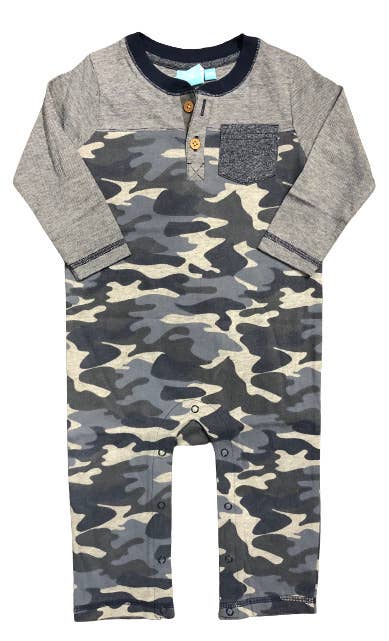 Camo Pocket Henley Romper Baby
