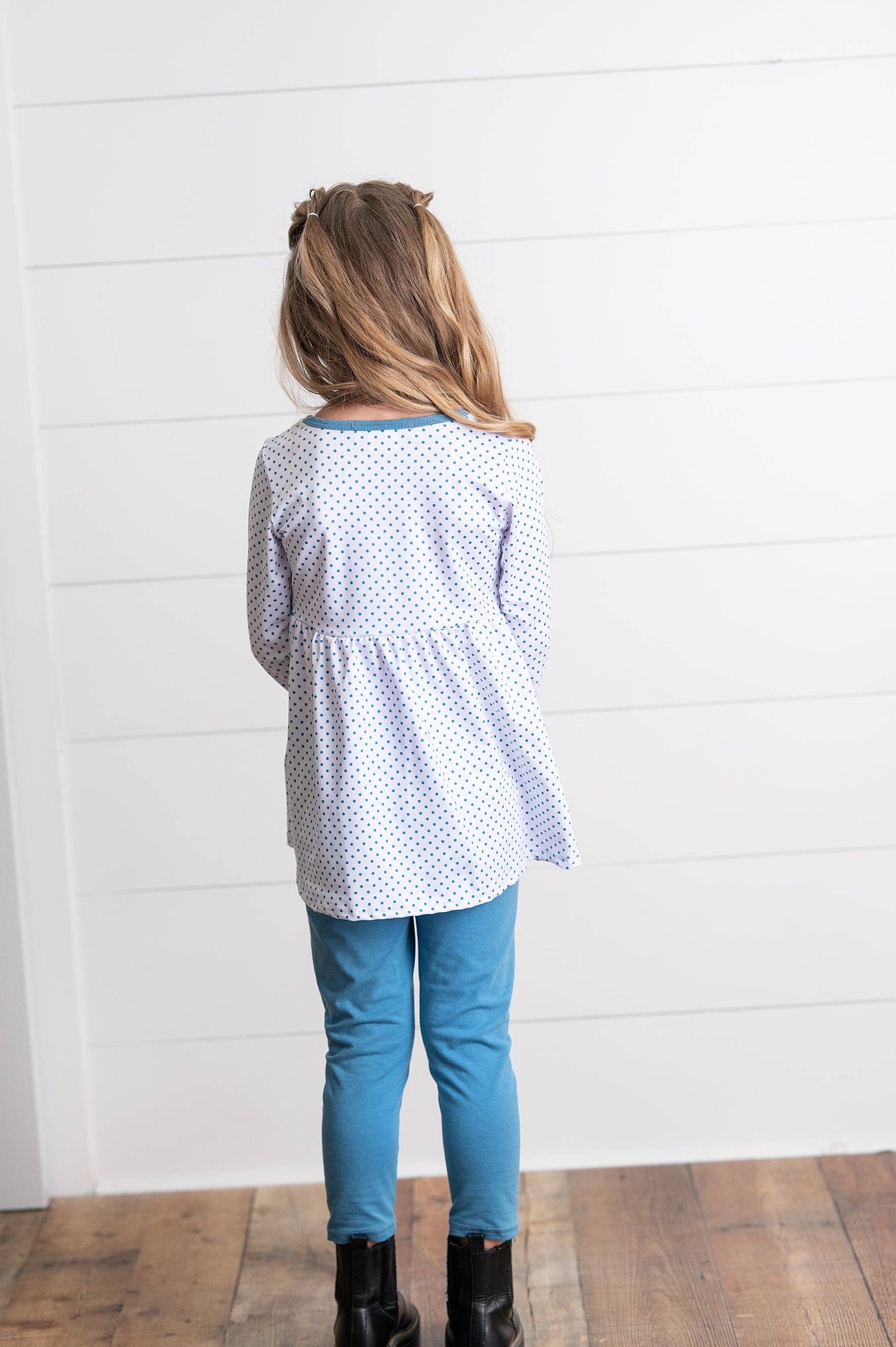 Girls Blue Polka Dot & Chicken Fall Winter Pant Set