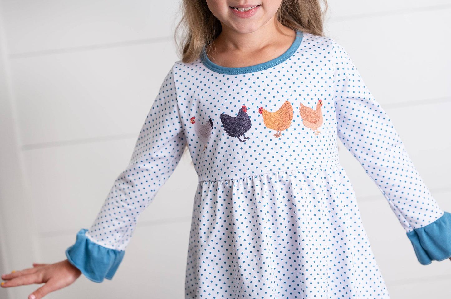 Girls Blue Polka Dot & Chicken Fall Winter Pant Set
