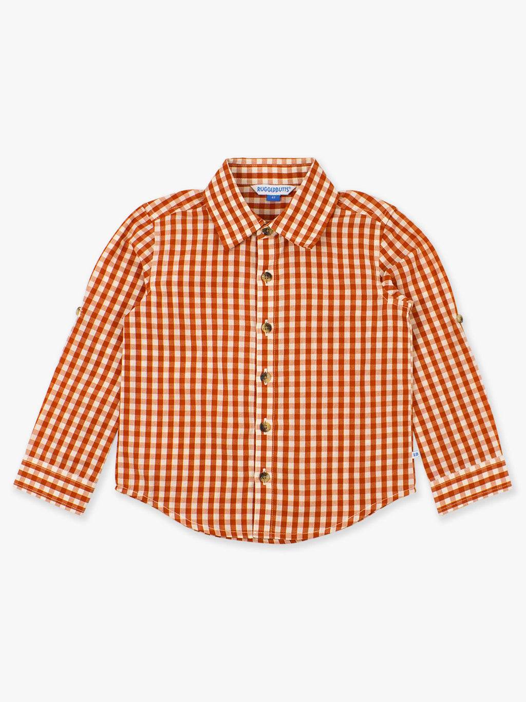 Boys Classic Rust Gingham Long Sleeve Button Down Shirt