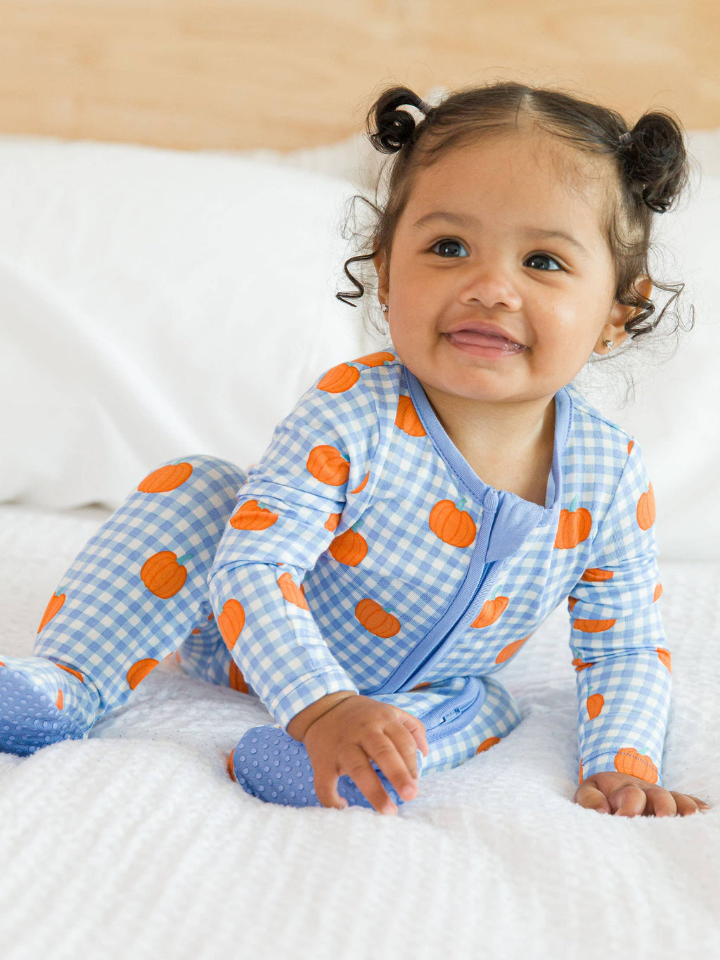 SoftSnooze™ Baby Bamboo Viscose Pumpkin Patch Gingham Footed One Piece Pajama