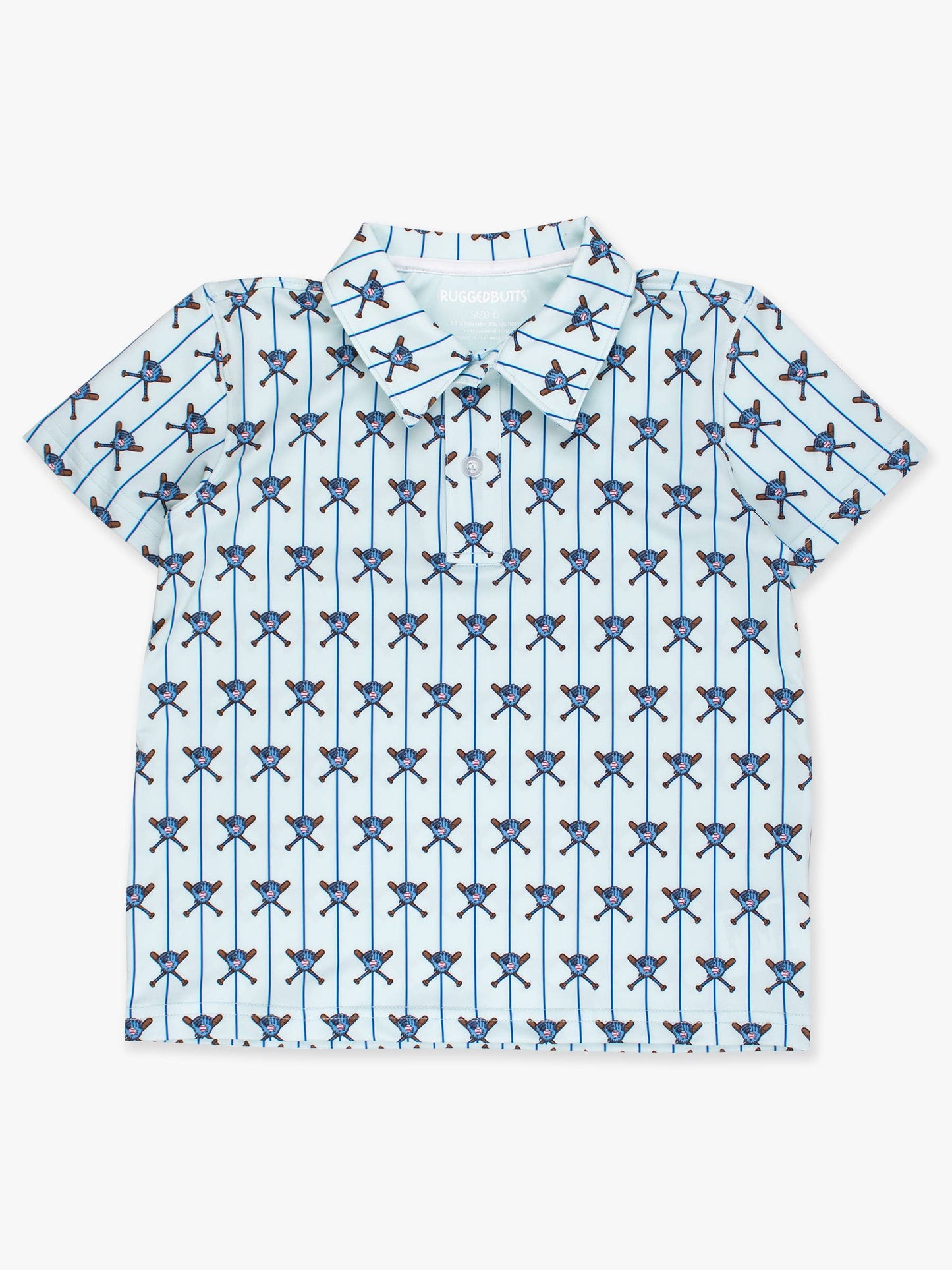 Boys Blue Batter Up Baseball Knit Short Sleeve Performance Polo
